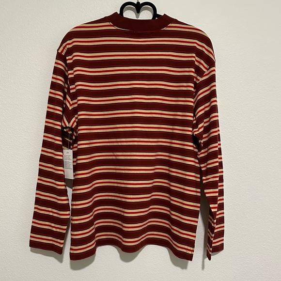 NWT BP Maroon Red Cream Mock Neck Striped Organic Cotton Top Size M - Picture 2 of 8